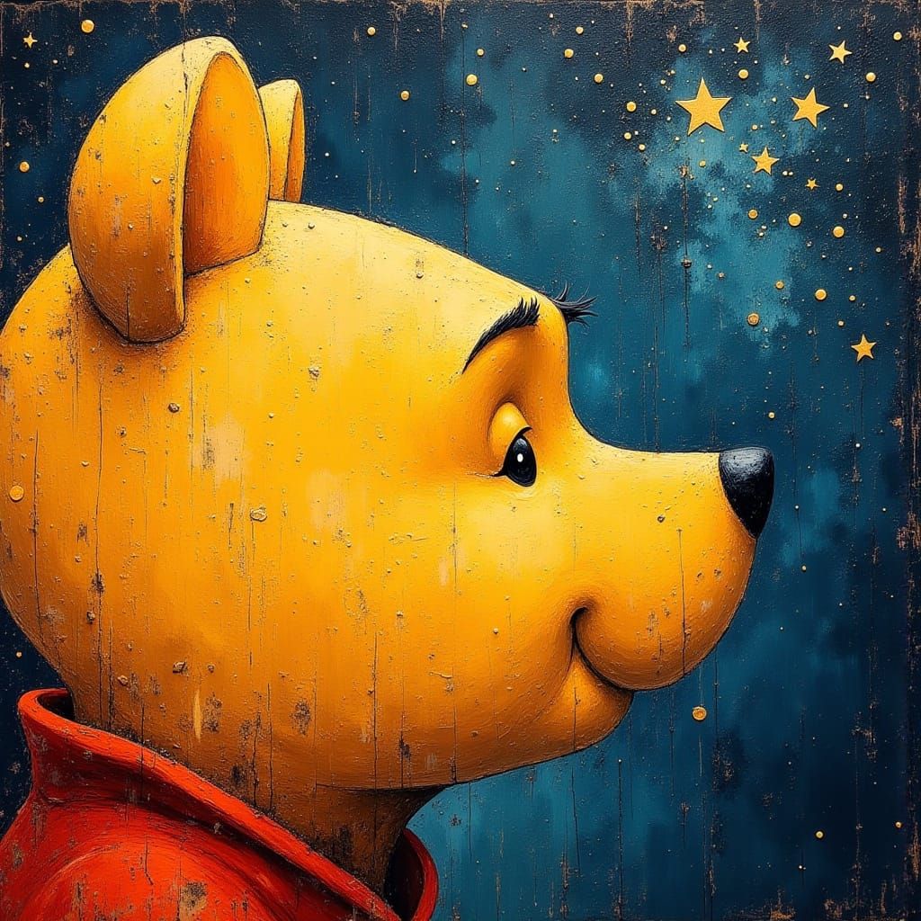 Winnie the Pooh Dreaming of Stars in Oil Painting Style