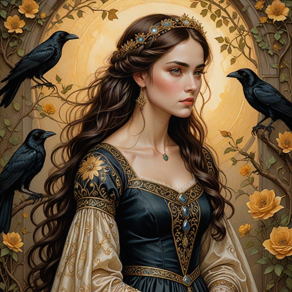Medieval Fantasy Woman Encircled in Golden Light