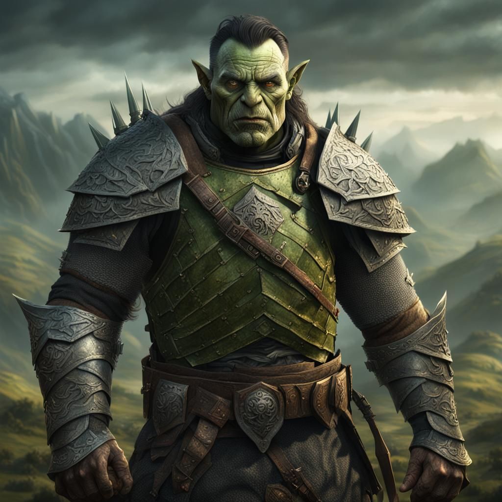 Epic Half-Orc Warrior in Full Plate Armor