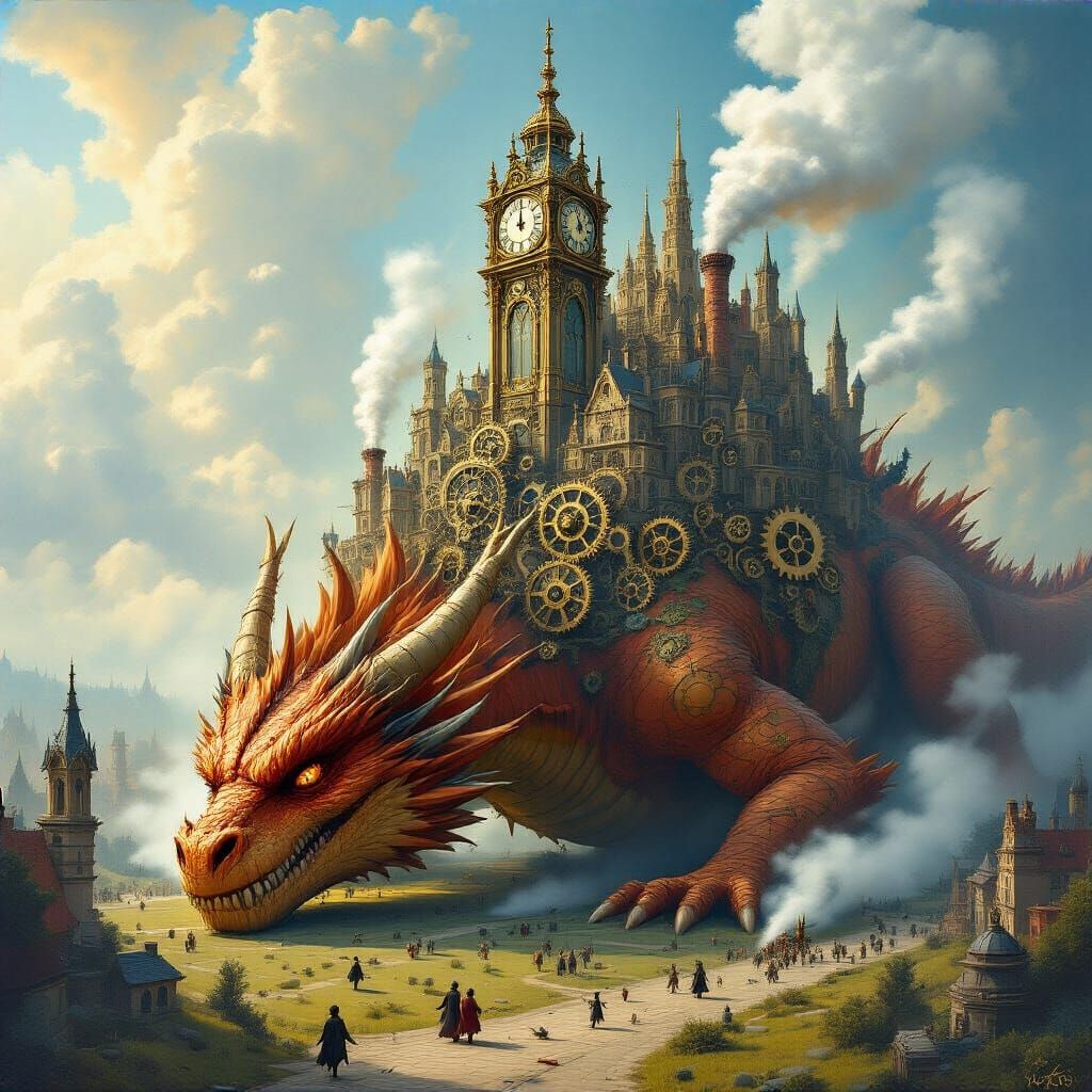 Clockwork City on Dragon Awakens in Painterly Maximalist Sty...