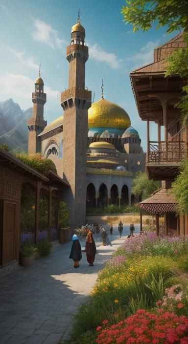 Families Journey to Mosque: Fantastical Matte Painting