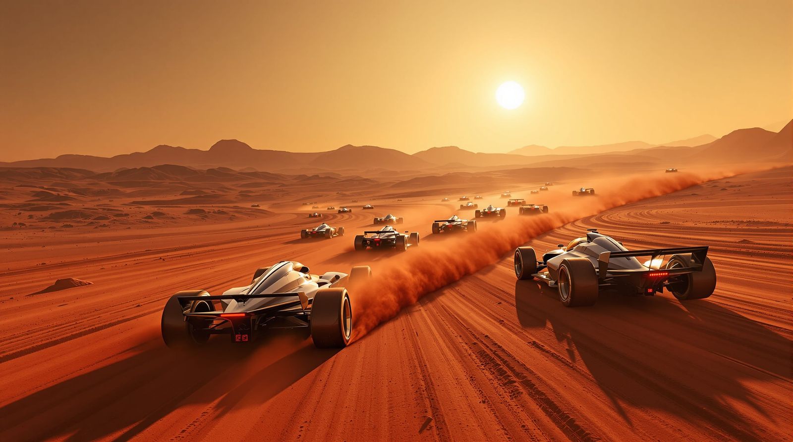 Futuristic Cars Race on Mars Silverstone Track