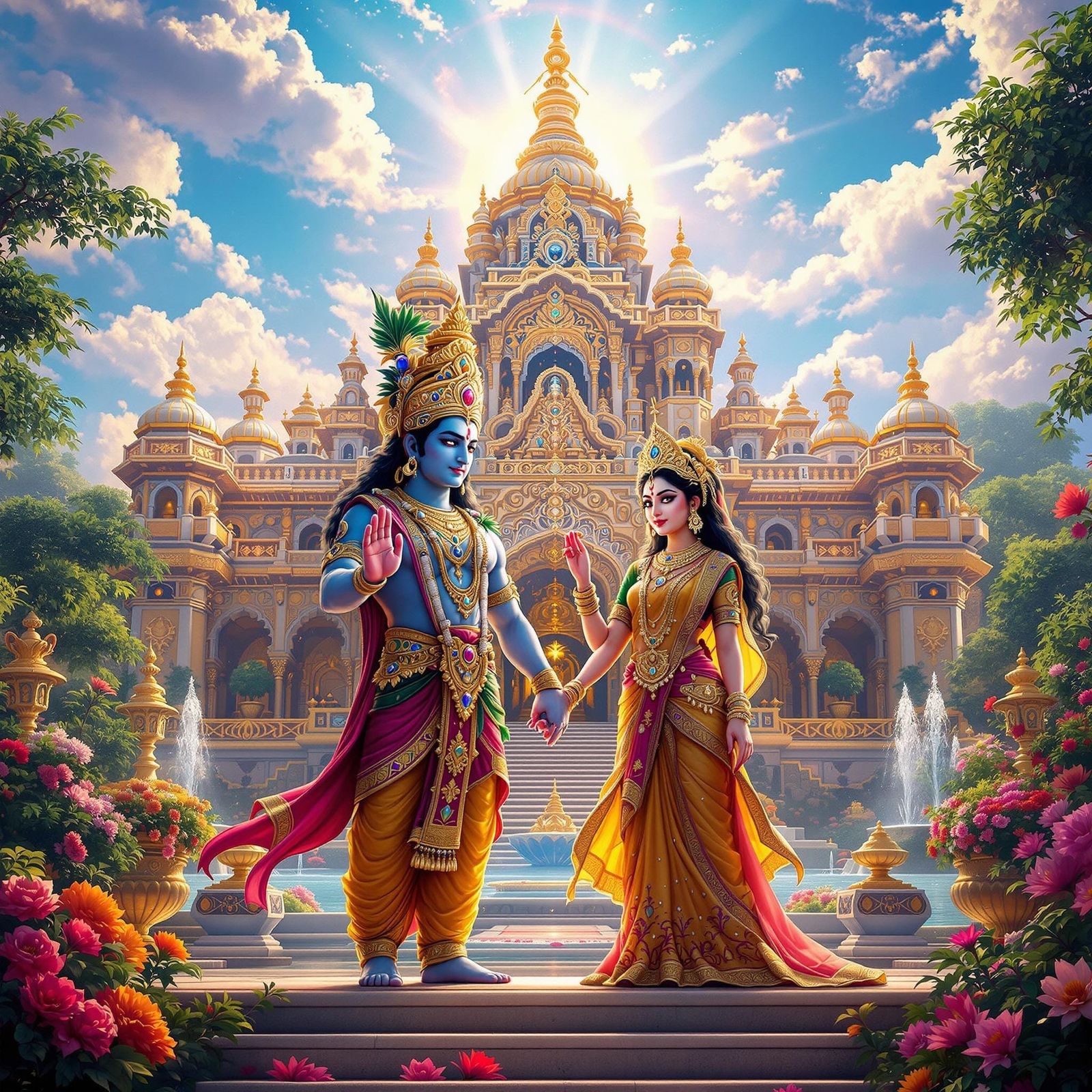 Lord Vishnu and Goddess Lakshmi in Vibrant Vaikuntha Splendo...