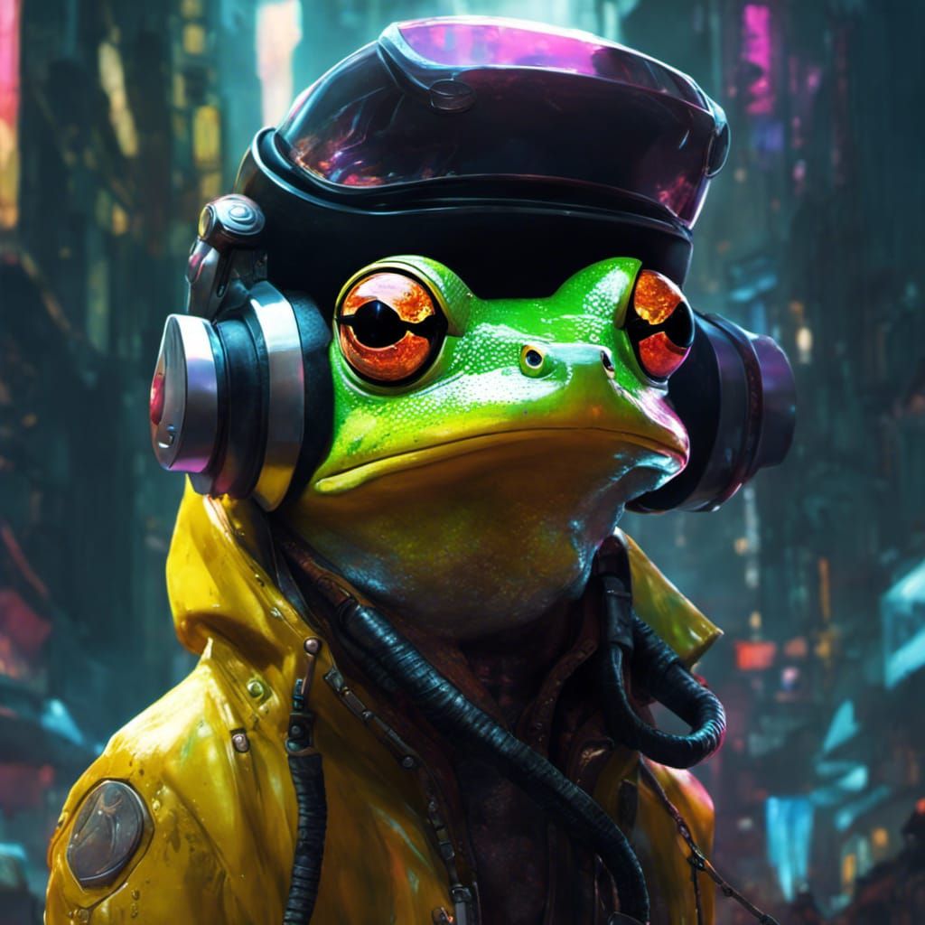 Singing Lemon Frog in Cyberpunk Sci-Fi Style