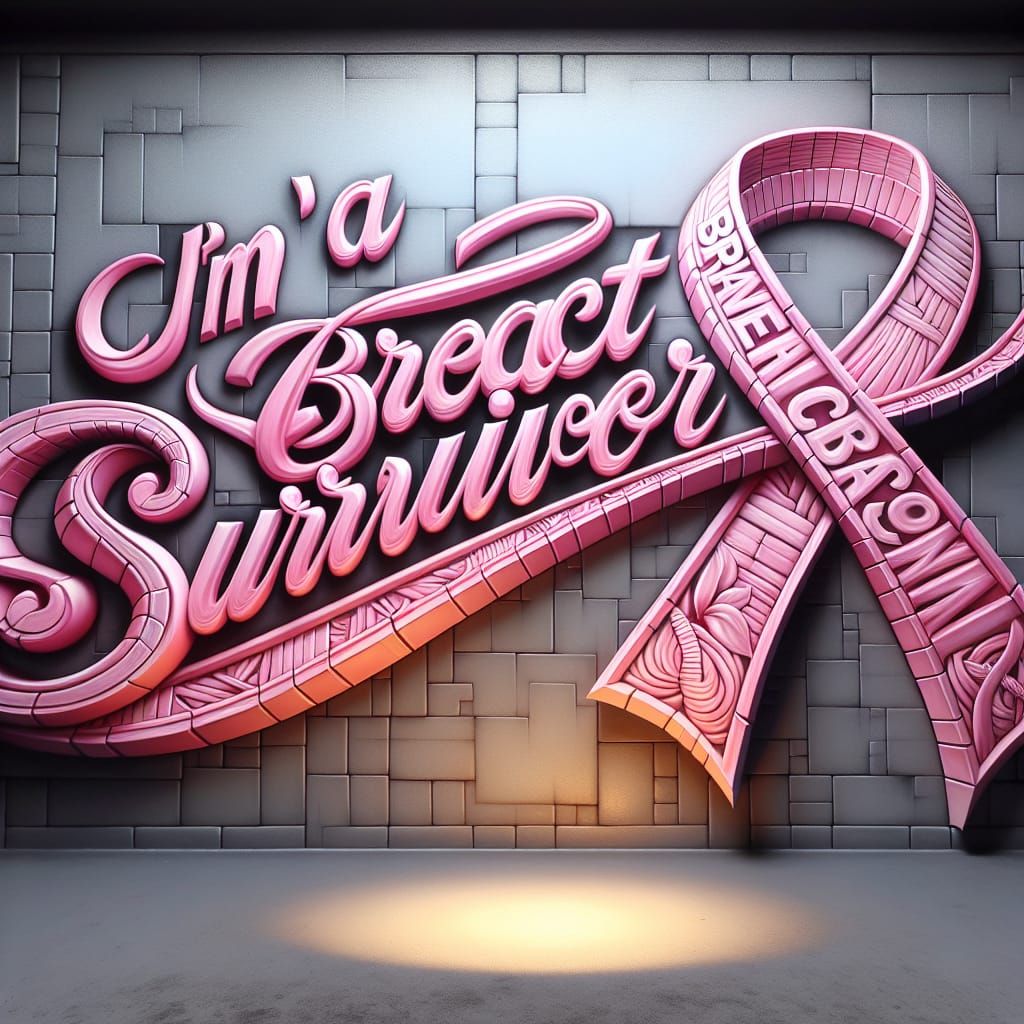 Breast Cancer Survivor Ribbon in 3D Airbrush Art
