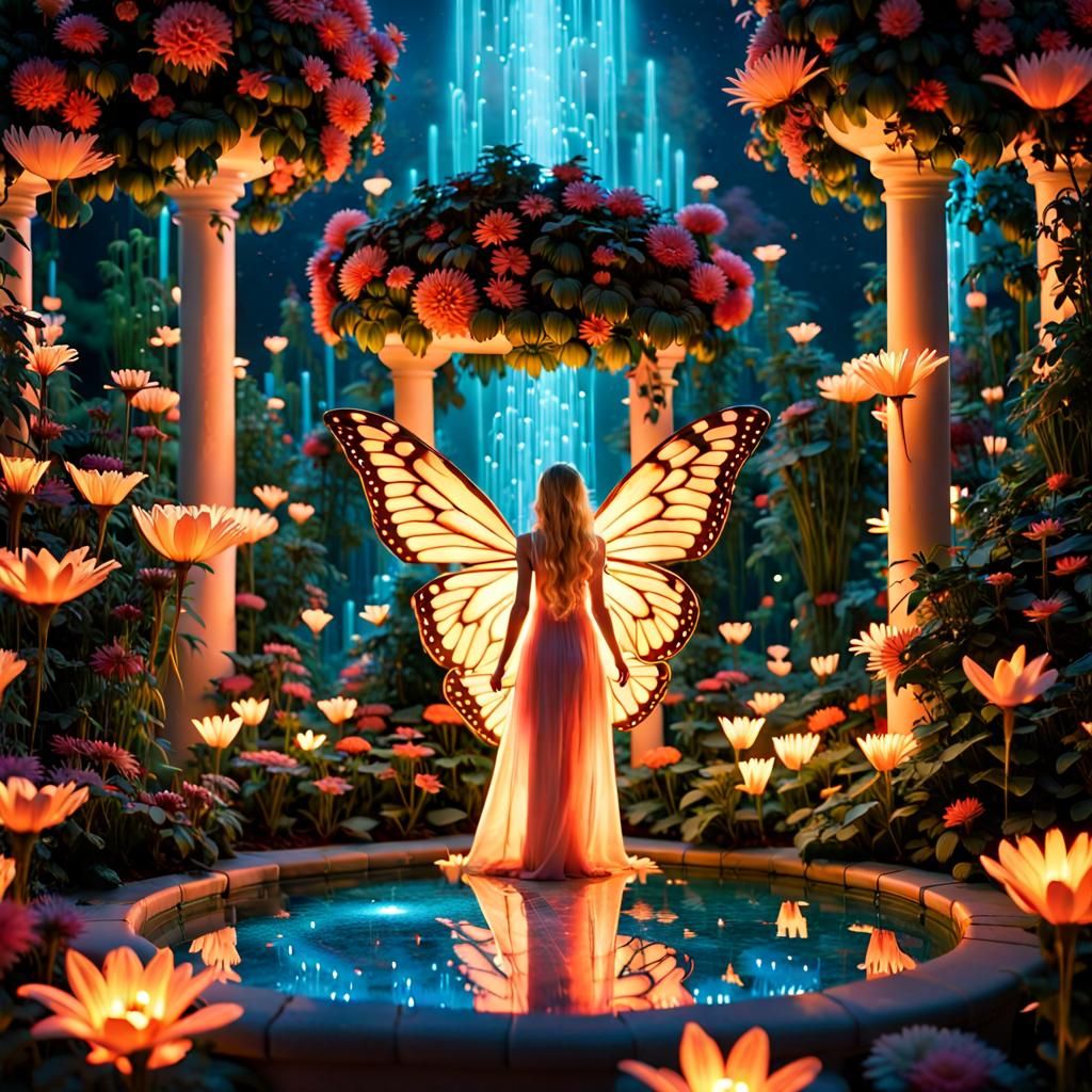 Glowing Fairy in Bioluminescent Garden