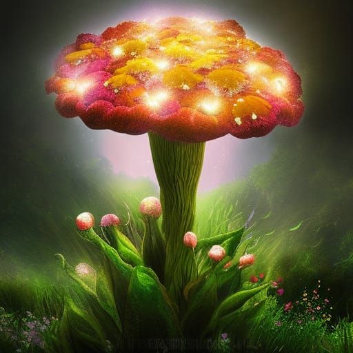 Shining Mushroom Lights with Blooming Flowers