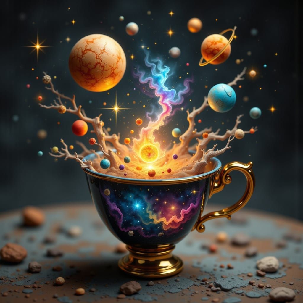 Magical Teacup with Celestial Wonders Emerging