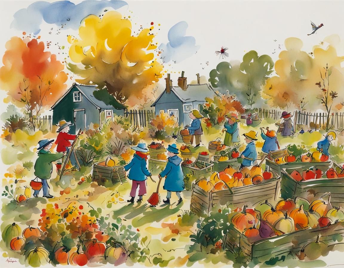 Autumn Allotment Harvest: Classic Illustration