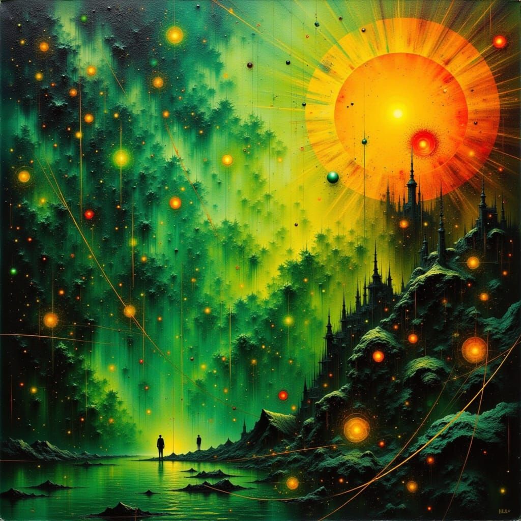 Cosmic Eternity: A Mixed Media Collage in Glitch Art Style