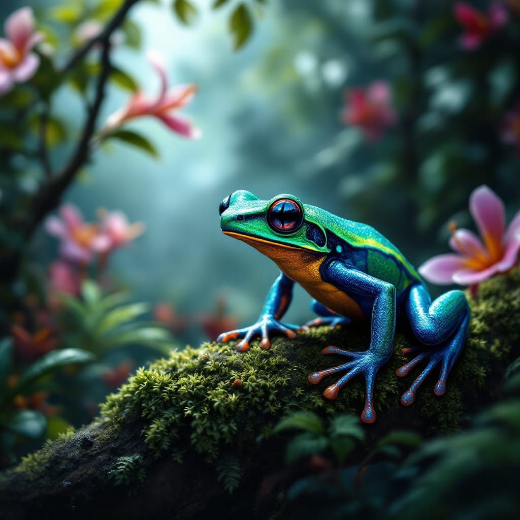 Vibrant Poison Dart Frog in Lush Jungle Setting