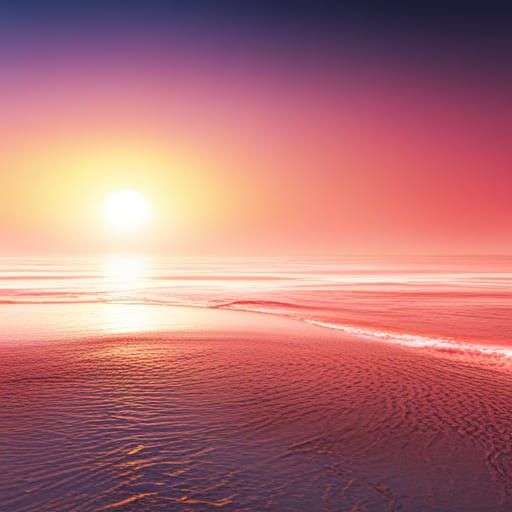 Pink and Orange Sunrise Beach: Detailed Matte Painting