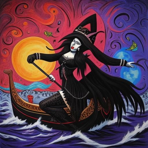 Charon Ferries a Soul: Mixed Media Folk Art