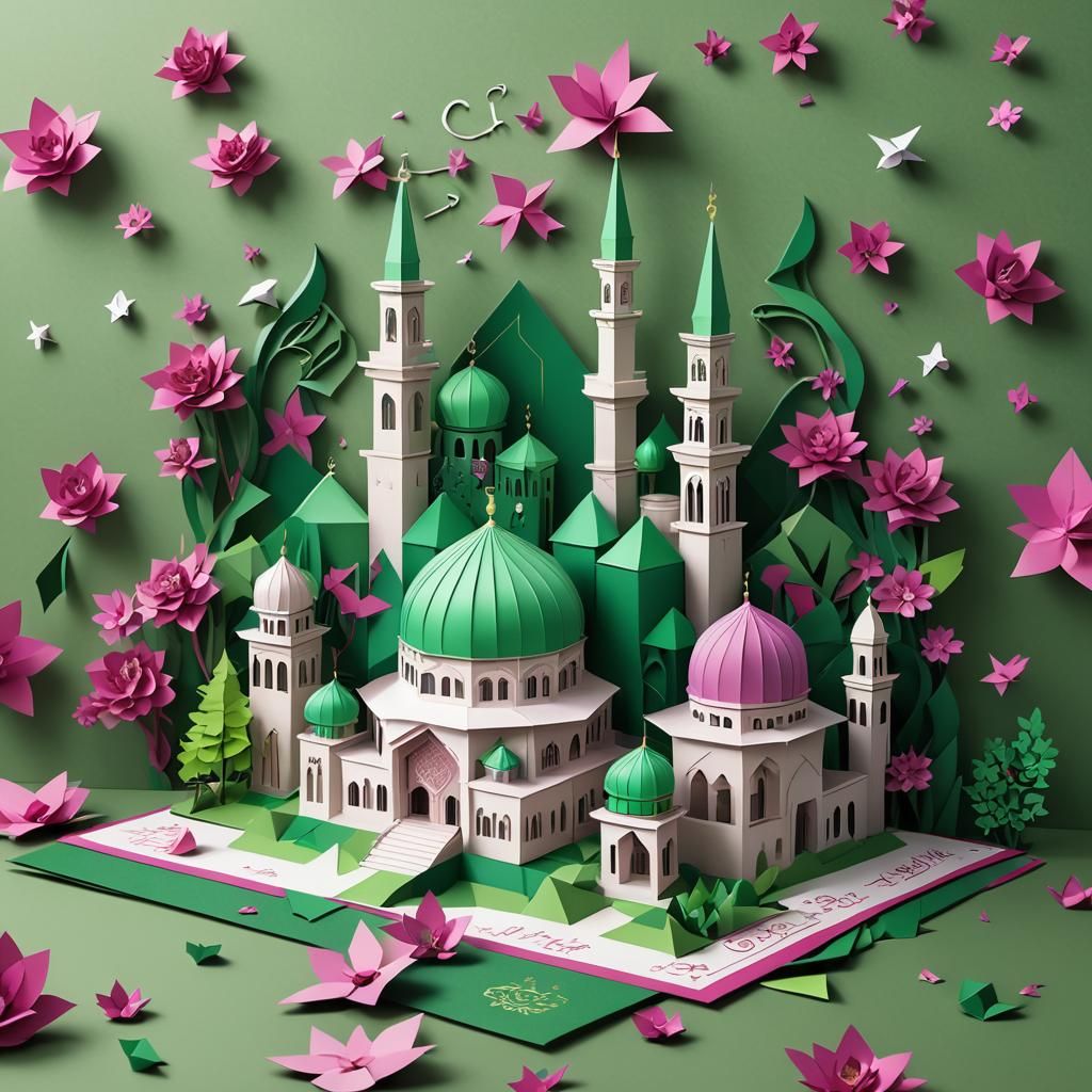 Eid Al-Fitri Masjid Card in 3D Anime Style