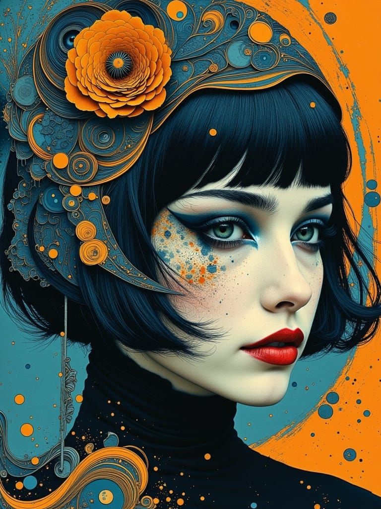 Gothic Portrait with Zentangle Swirls and Pastel Hair