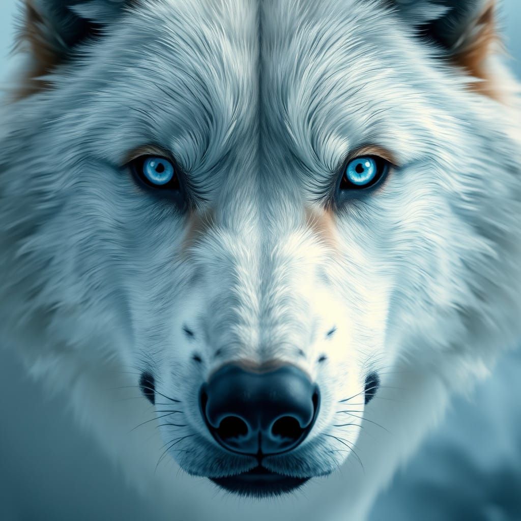 Majestic White Wolf in Frosty Portrait
