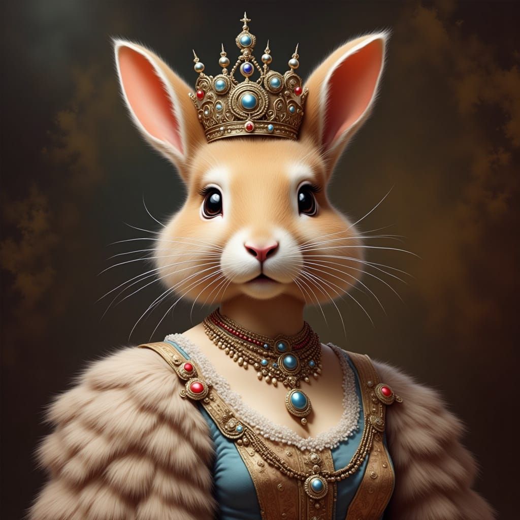 An elegant furryrabbit fused with the late Queen Elizabeth I...