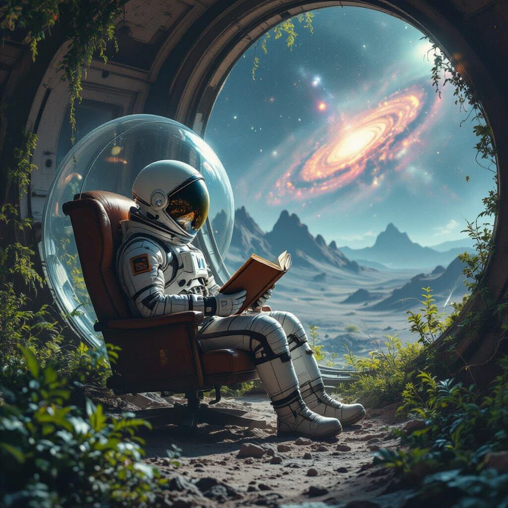 Astronaut in Biodome with Bioluminescent Flora