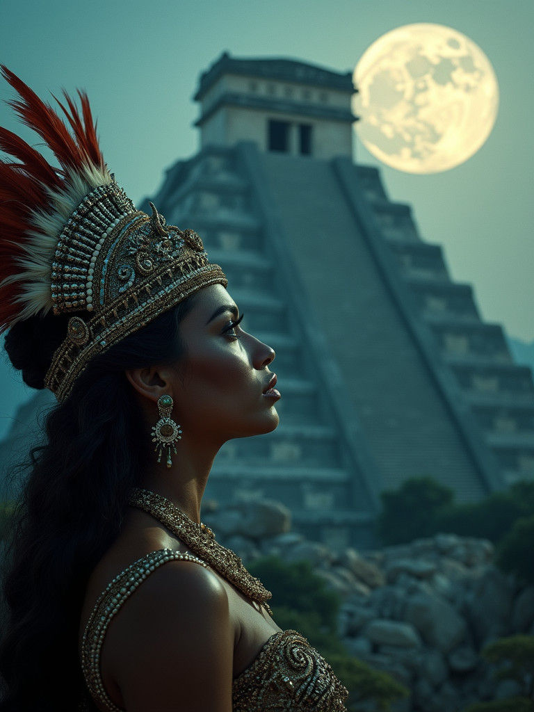 Ethereal Mayan Princess Under Full Moon