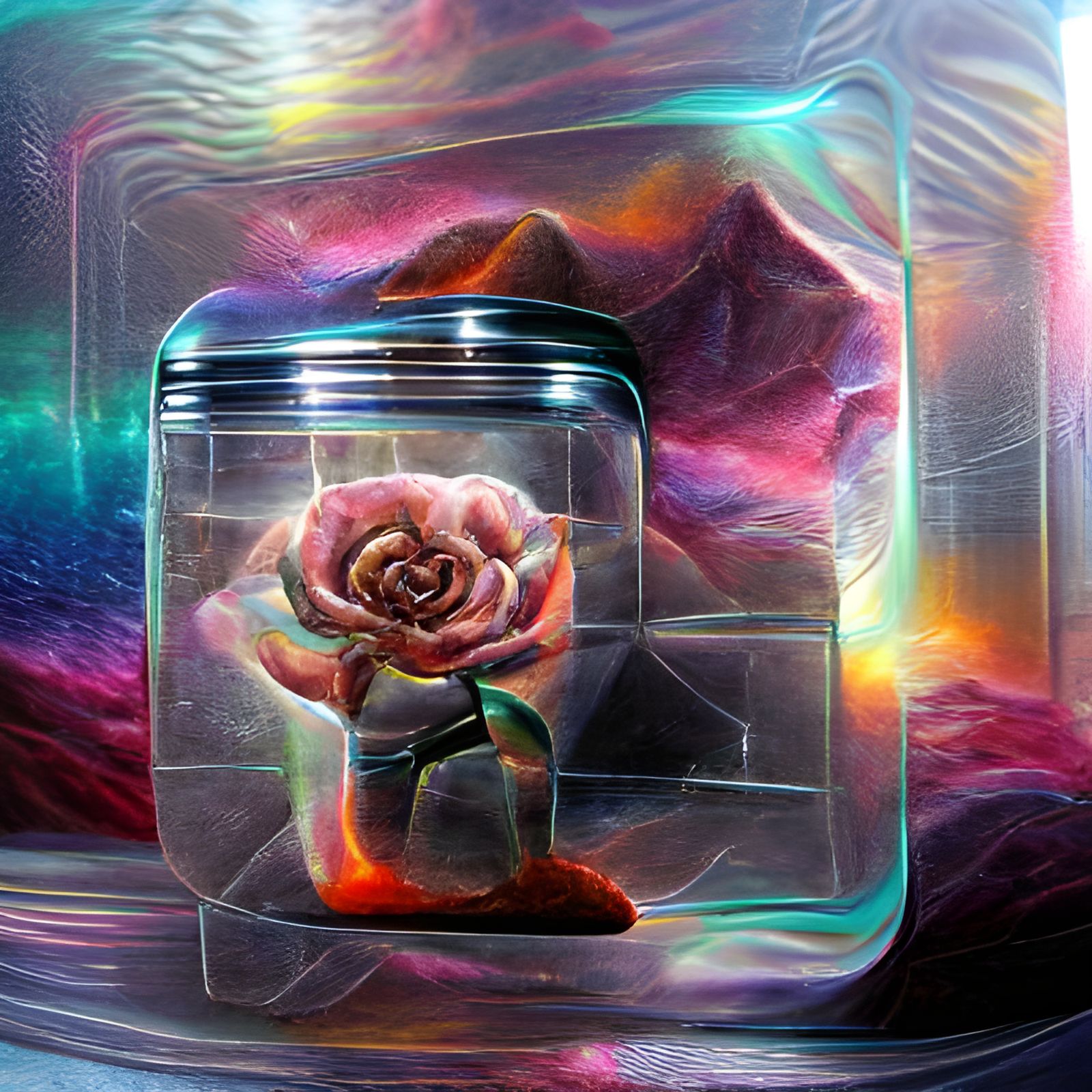 Rose in Glass Jar: Holographic Cosmic Illustration
