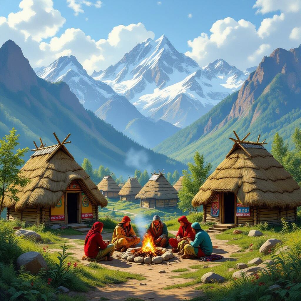 Mountain Village Inspired by Roerich and Shishkin