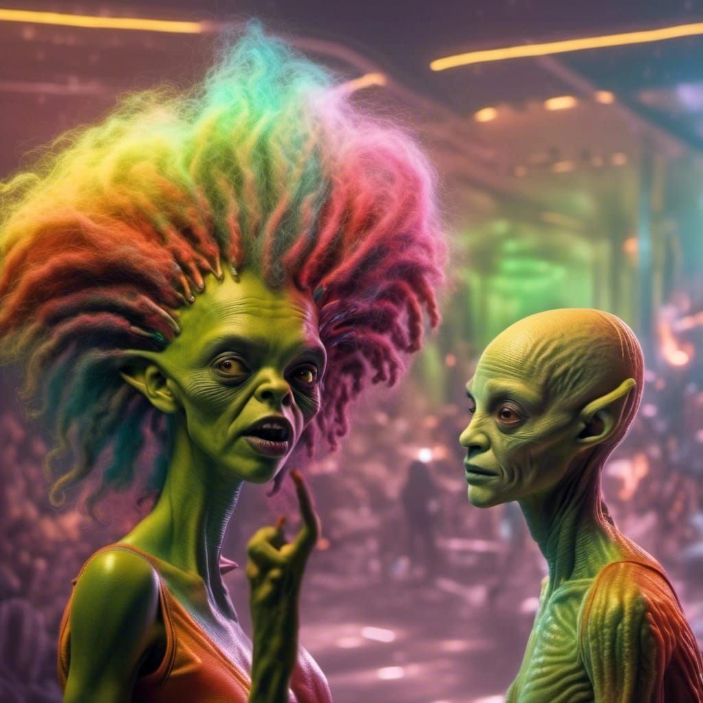Smiling Aliens Party: Hyperrealistic Portraits in Stylish Se...