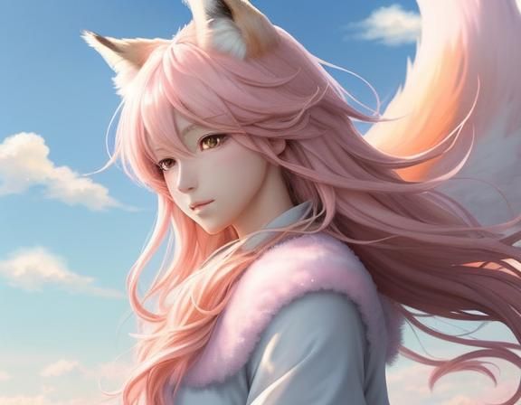 Anime Cloud Fox Leaping in Sunset Sky