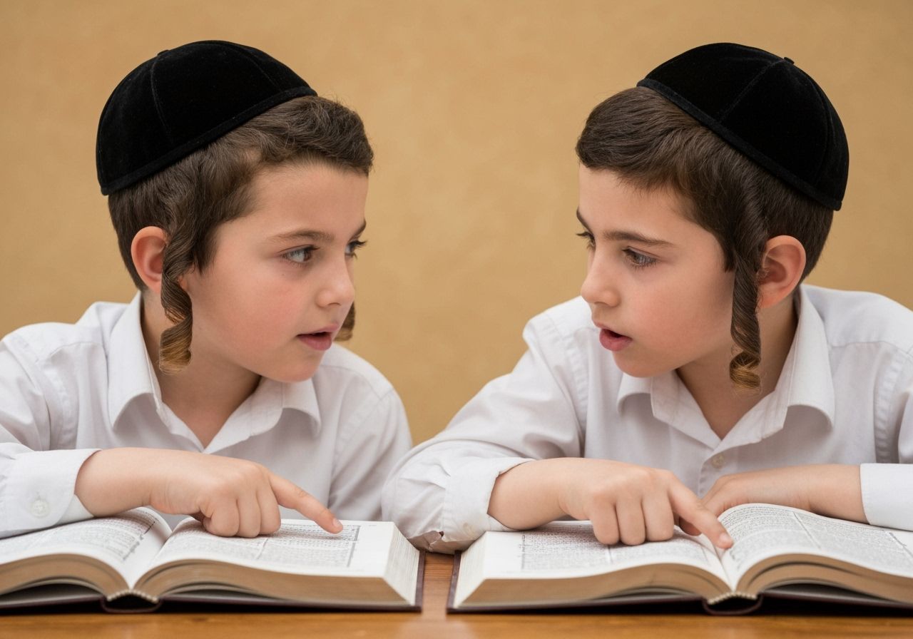 Hasidic Boys Studying Together in Warm Light