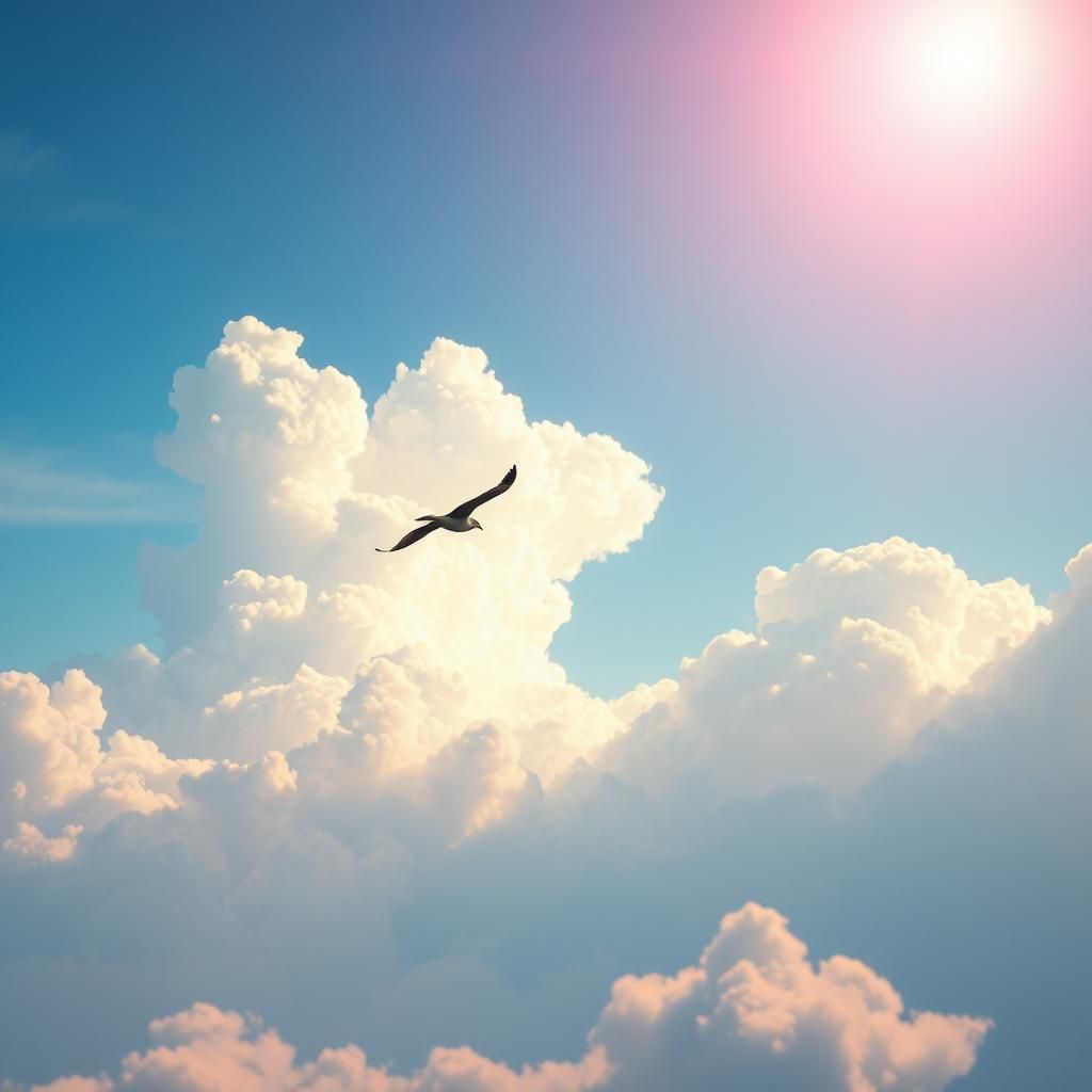 Bird Soaring in Open Sky: Digital Art