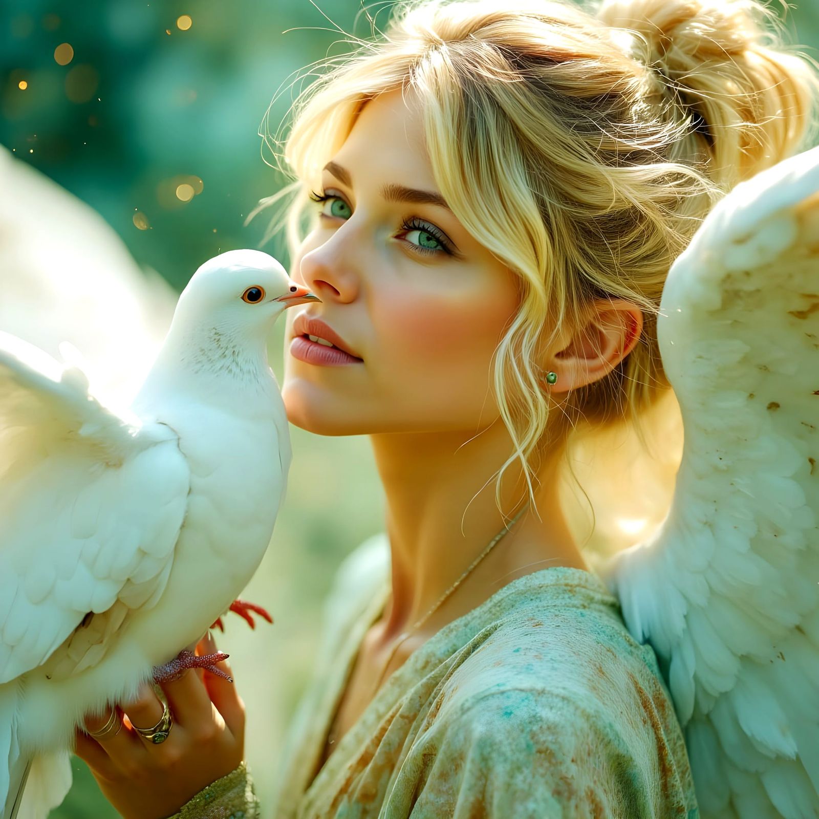 Sensual Angel with Dove in Dreamscape Style