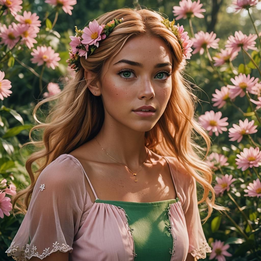 Nature Fairy with Flowers in Her Hair
