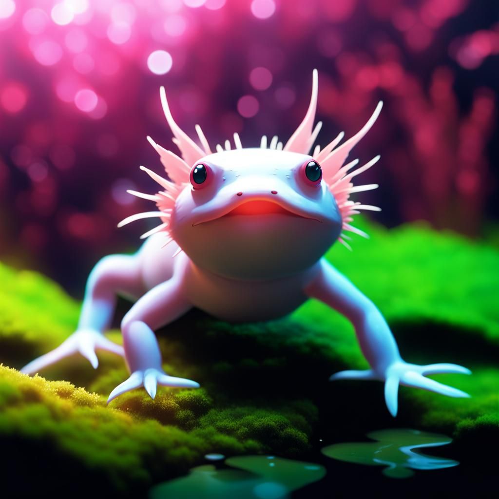 Cute Axolotl in Studio Ghibli Anime Style