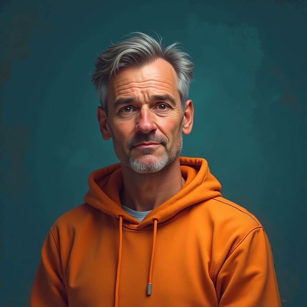 Middle-Aged Man in Vibrant Orange Hoodie