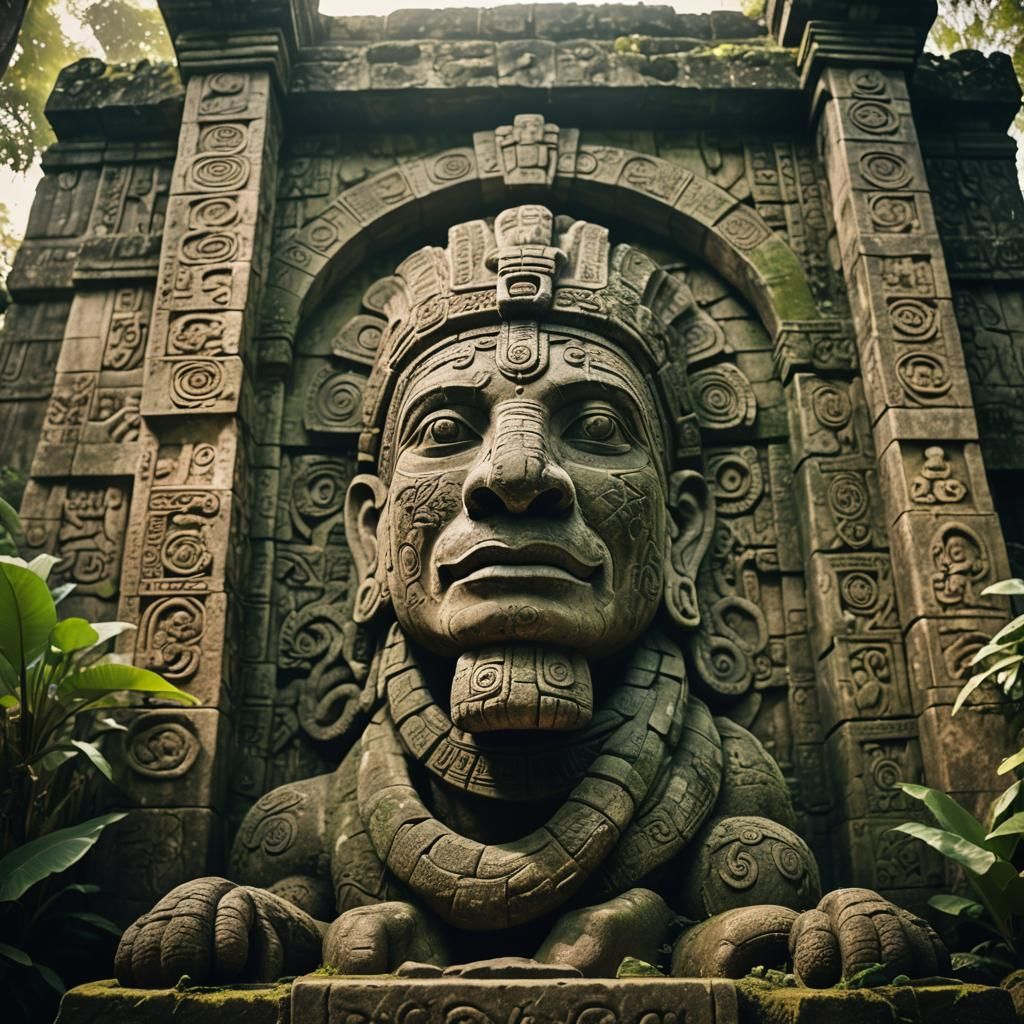 Anaconda God in Ancient Mesoamerican Temple