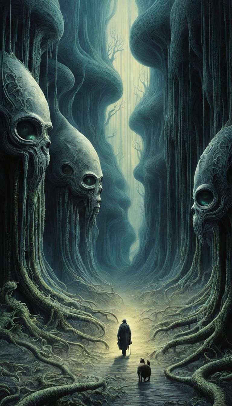 Mechanical Beast in a Dreamlike Mystic Forest