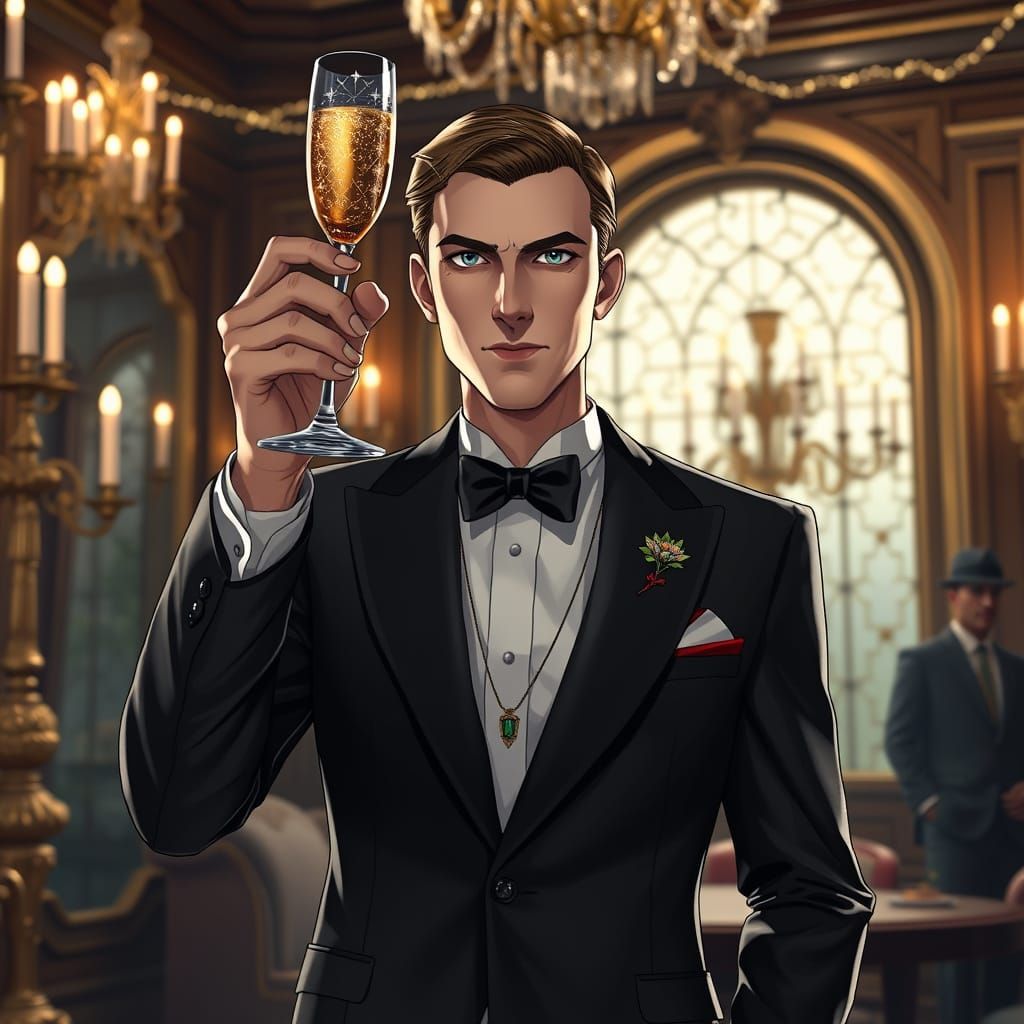 Gatsby in Opulent Splendor, Anime-Inspired 1920s Luxury