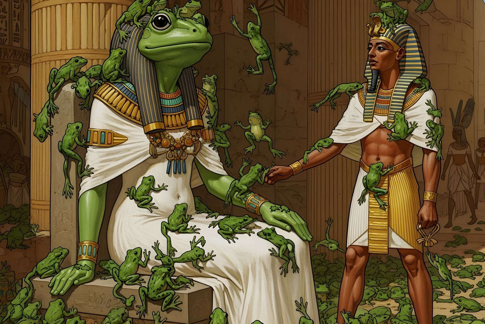 Heqet Statue Swarmed by Frogs in Neoclassical Style