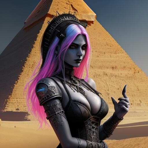Gothic Necromancer at the Pyramids: Hyperrealistic Splash Ar...