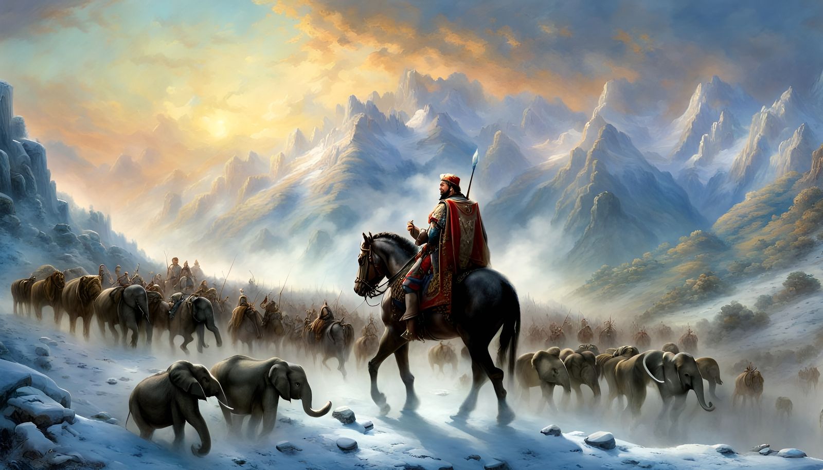 Hannibal Crossing the Alps with Elephants