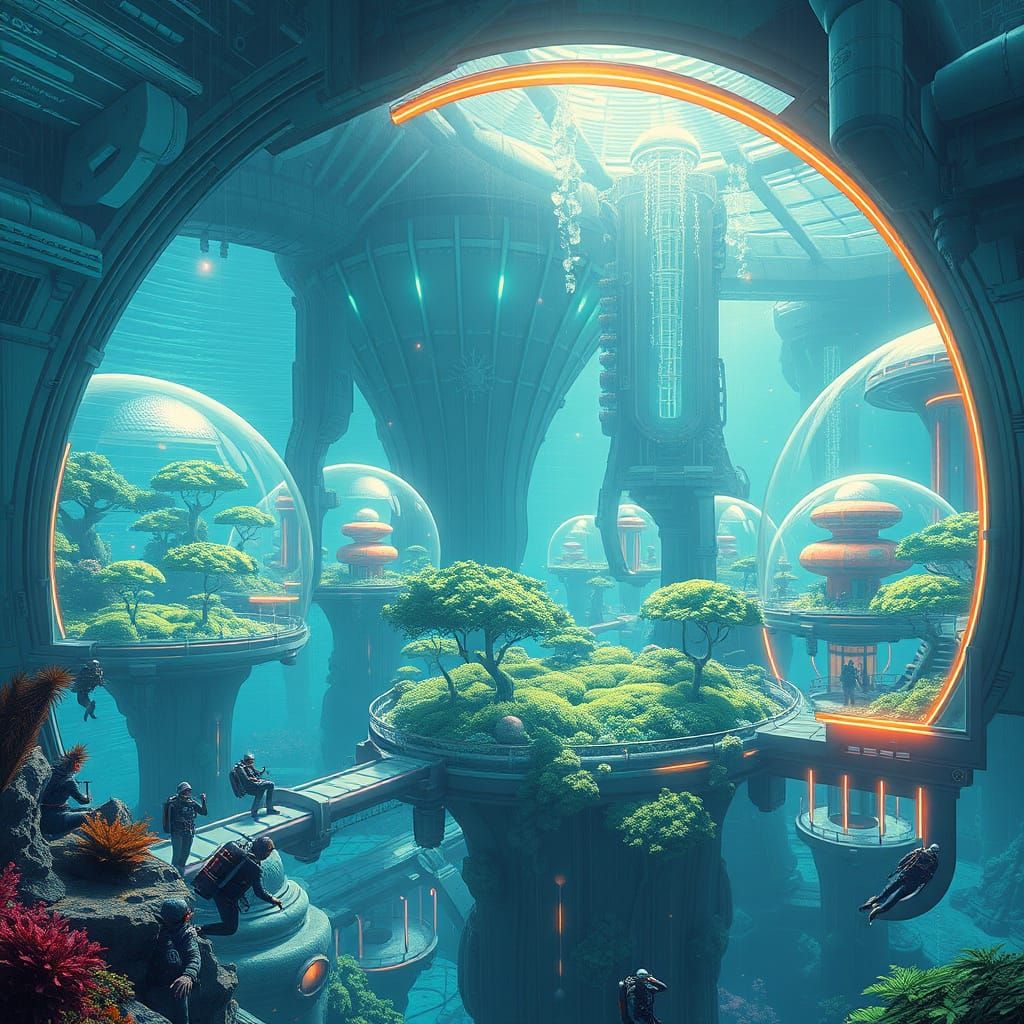 Underwater City in Retro-Futuristic Style