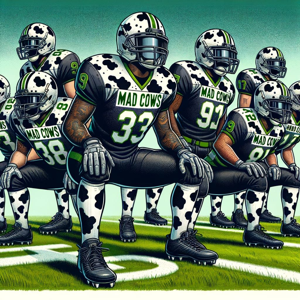Mad Cows Football Team in Comic Book Style