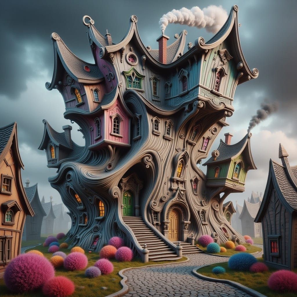 Surreal Wonky Houses in a Dreamscape