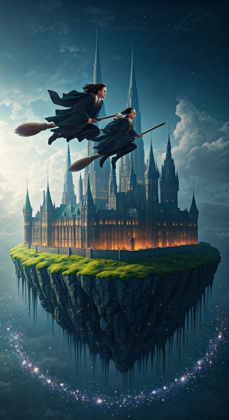 Students Soar on Broomsticks Above Magic University