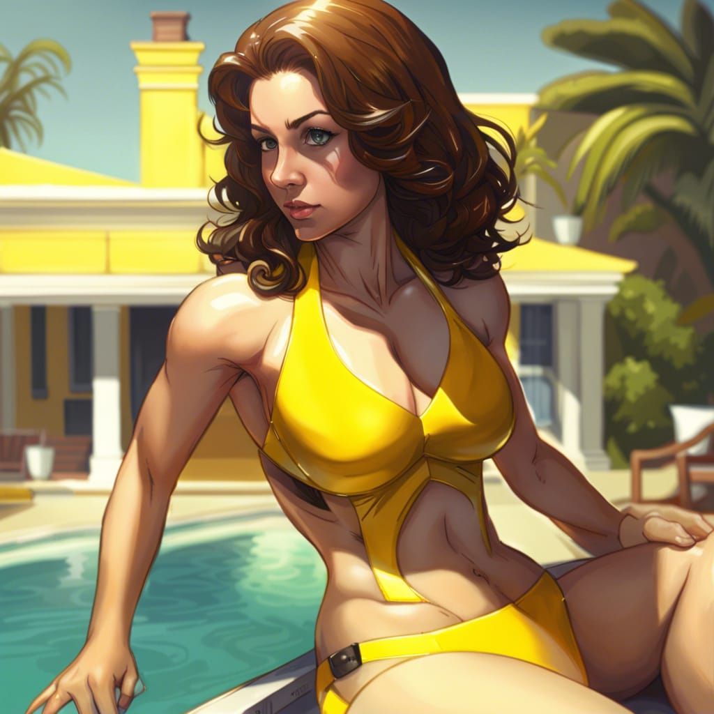 Hyperrealistic Kitty Pryde at the Mansion Pool
