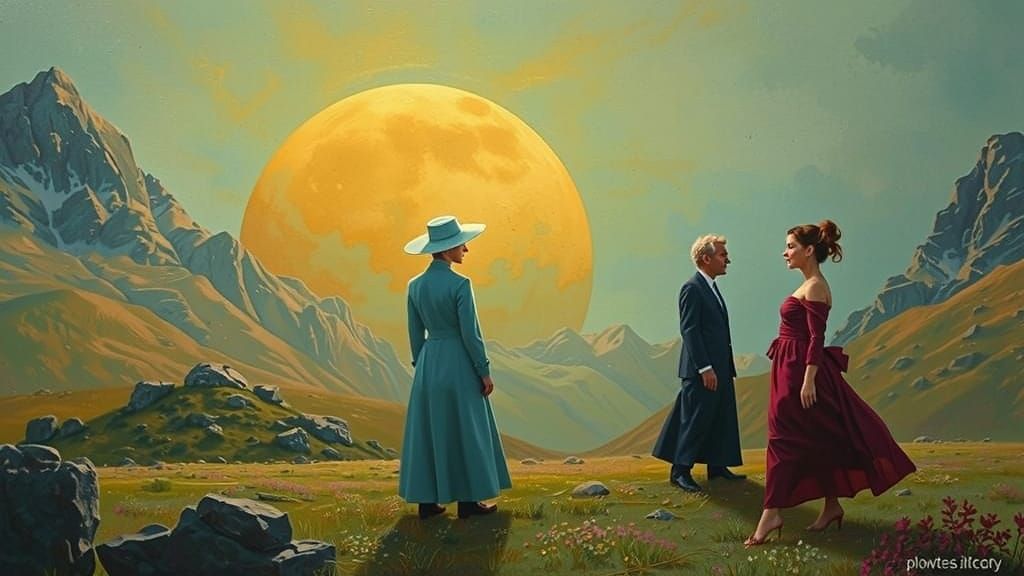 Surrealist Oil Painting of People in Pastel Sunlight