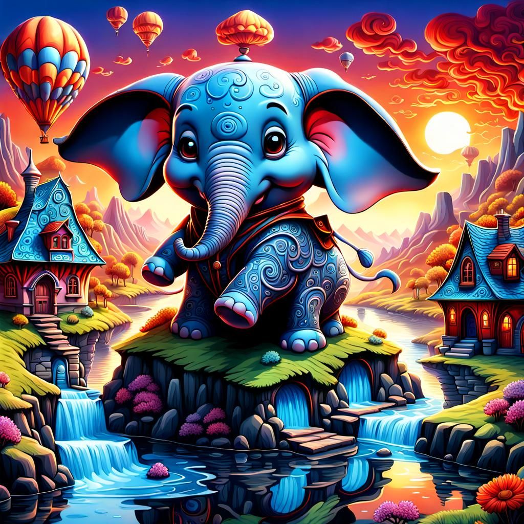 whimsical stylized Dumbo the cartoon chibi elephant
