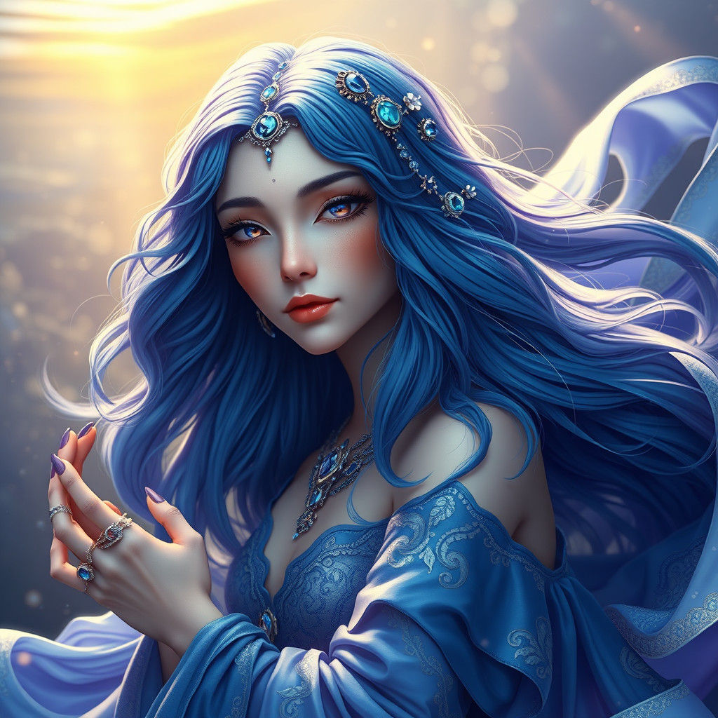 Blue River Spirit in Art Nouveau Style