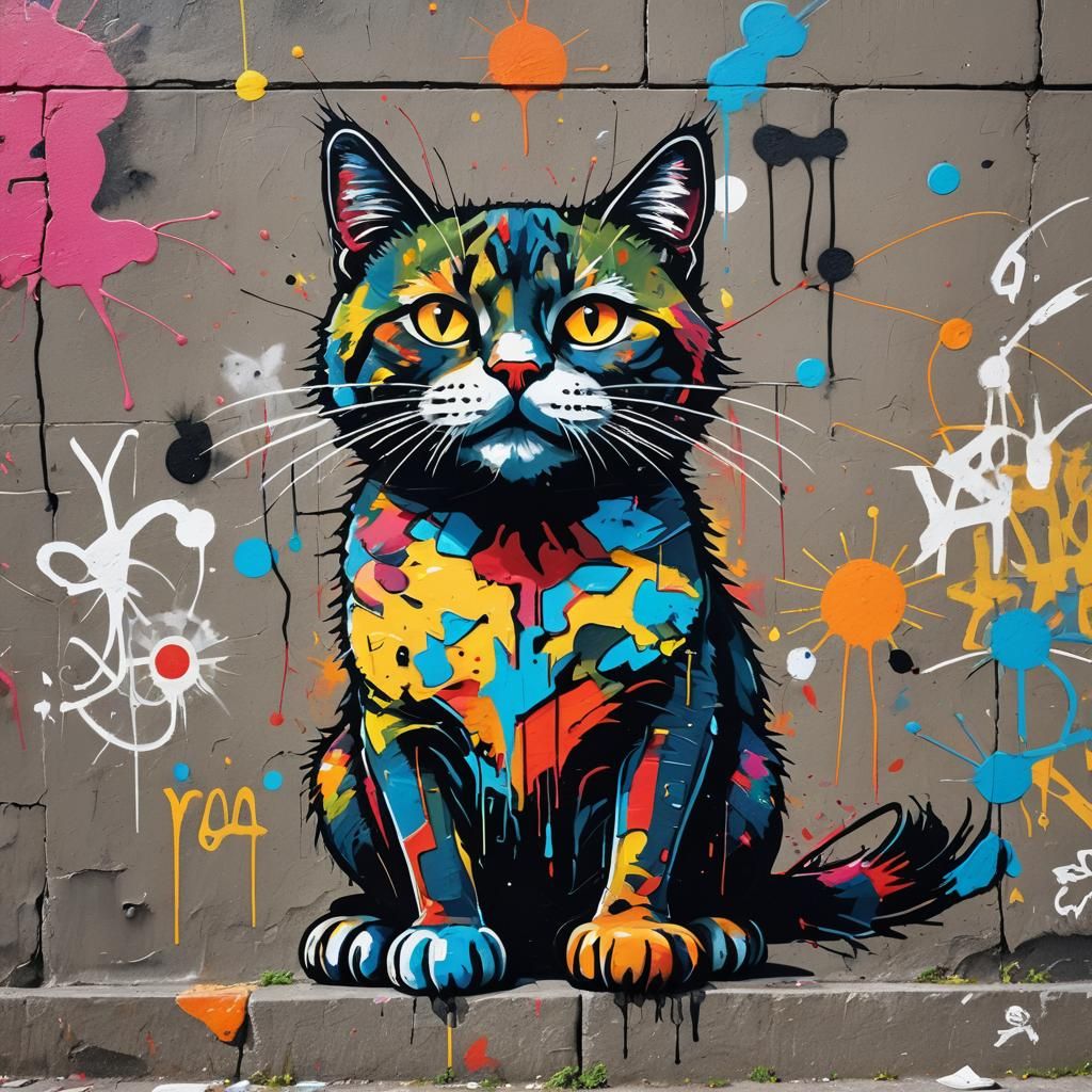 Colorful Graffiti Cat: Urban Street Art