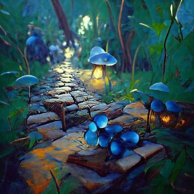Magical Forest Path with Glowing Mushrooms