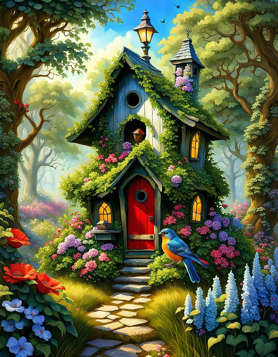 Enchanted Birdhouse in Fantasy Storybook Grove